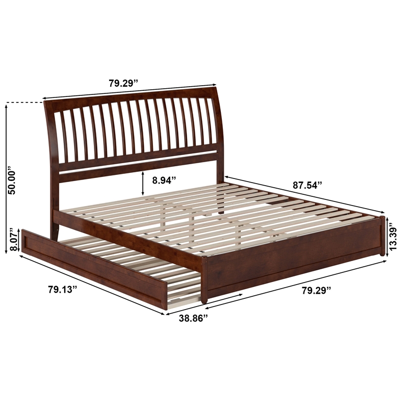 Roslyn King Wood Platform Bed with Panel Footboard and Twin XL Trundle in Walnut