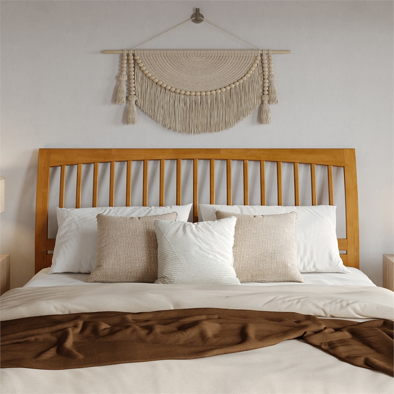 Roslyn King Wood Platform Bed with Panel Footboard & TXL Trundle in Light Toffee