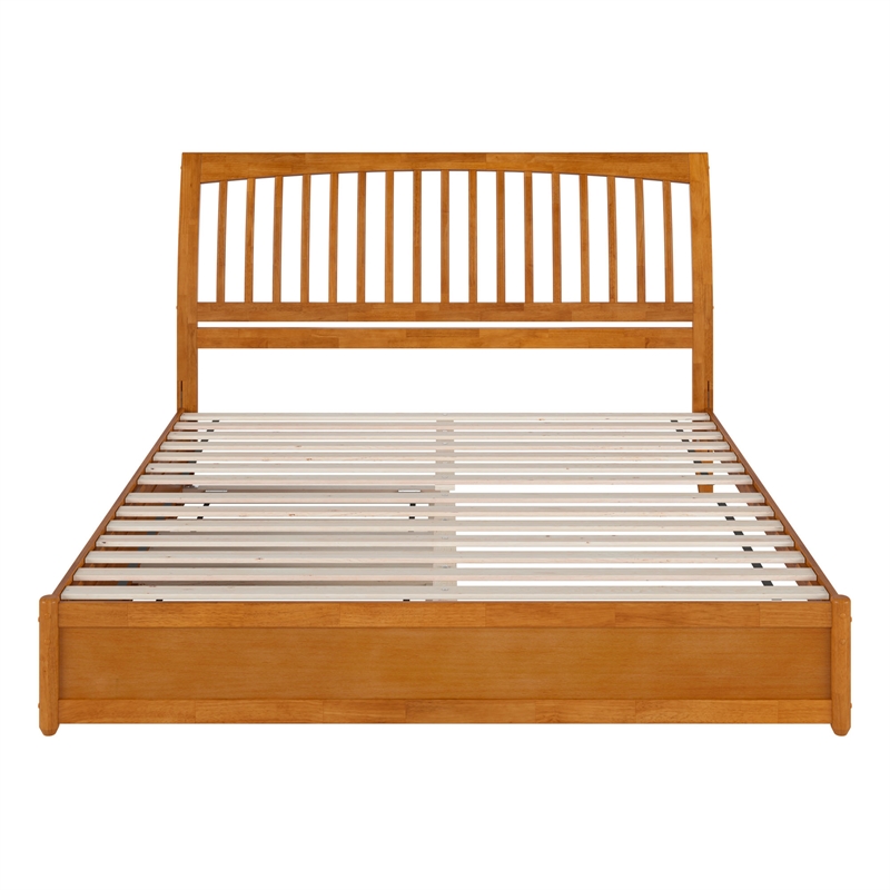 Roslyn King Wood Platform Bed with Panel Footboard & TXL Trundle in Light Toffee