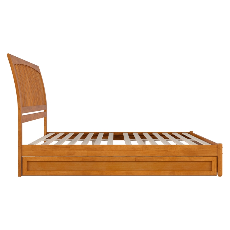 Roslyn King Wood Platform Bed with Panel Footboard & TXL Trundle in Light Toffee