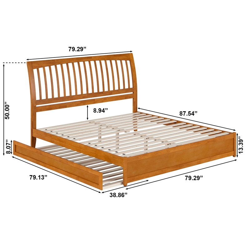 Roslyn King Wood Platform Bed with Panel Footboard & TXL Trundle in Light Toffee