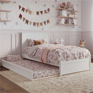 Malta Twin Wood Platform Bed with Panel Footboard and Twin Trundle in White