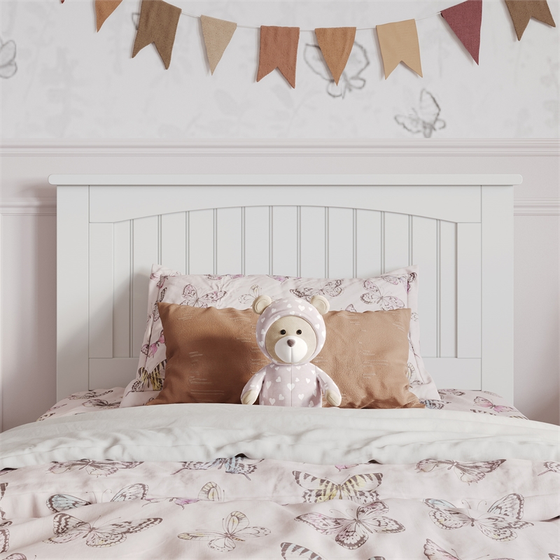 Malta Twin Wood Platform Bed with Panel Footboard and Twin Trundle in White