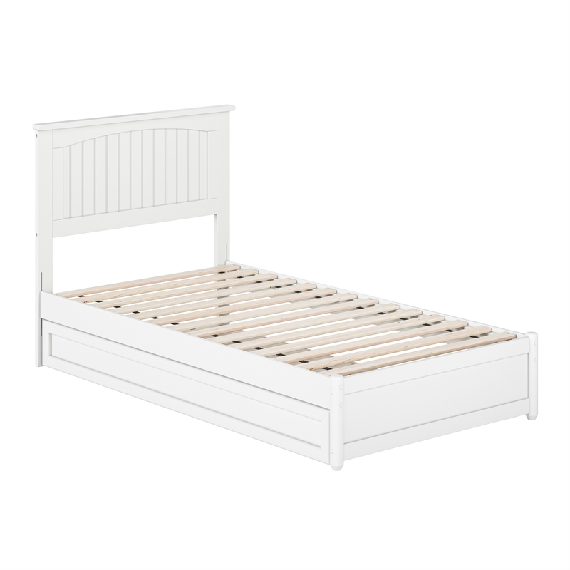 Malta Twin Wood Platform Bed with Panel Footboard and Twin Trundle in White