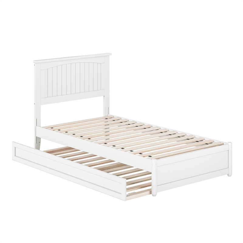 Malta Twin Wood Platform Bed with Panel Footboard and Twin Trundle in White