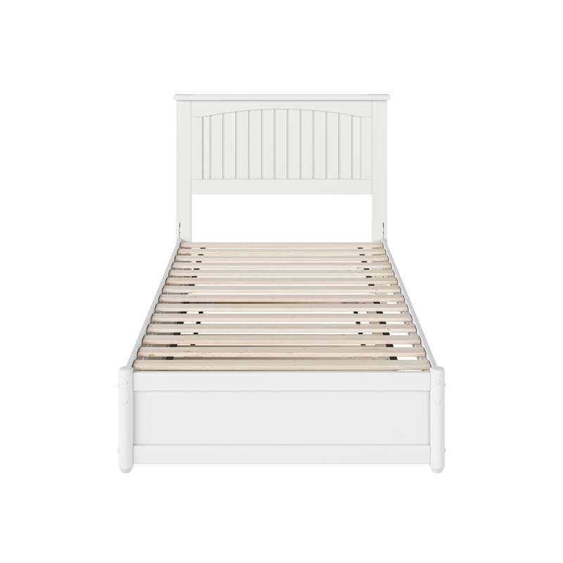 Malta Twin Wood Platform Bed with Panel Footboard and Twin Trundle in White