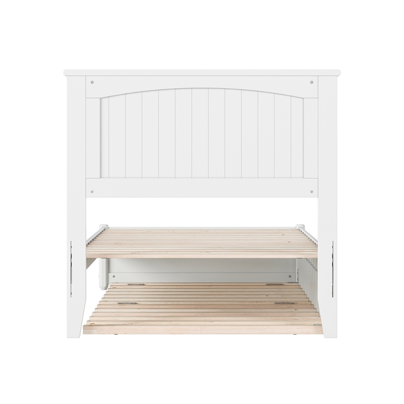 Malta Twin Wood Platform Bed with Panel Footboard and Twin Trundle in White