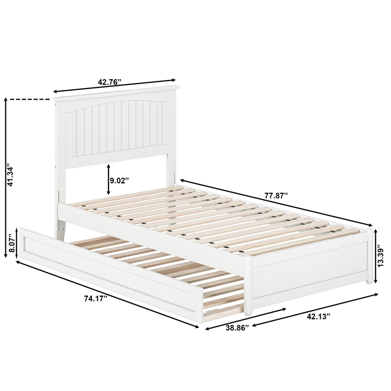 Malta Twin Wood Platform Bed with Panel Footboard and Twin Trundle in White