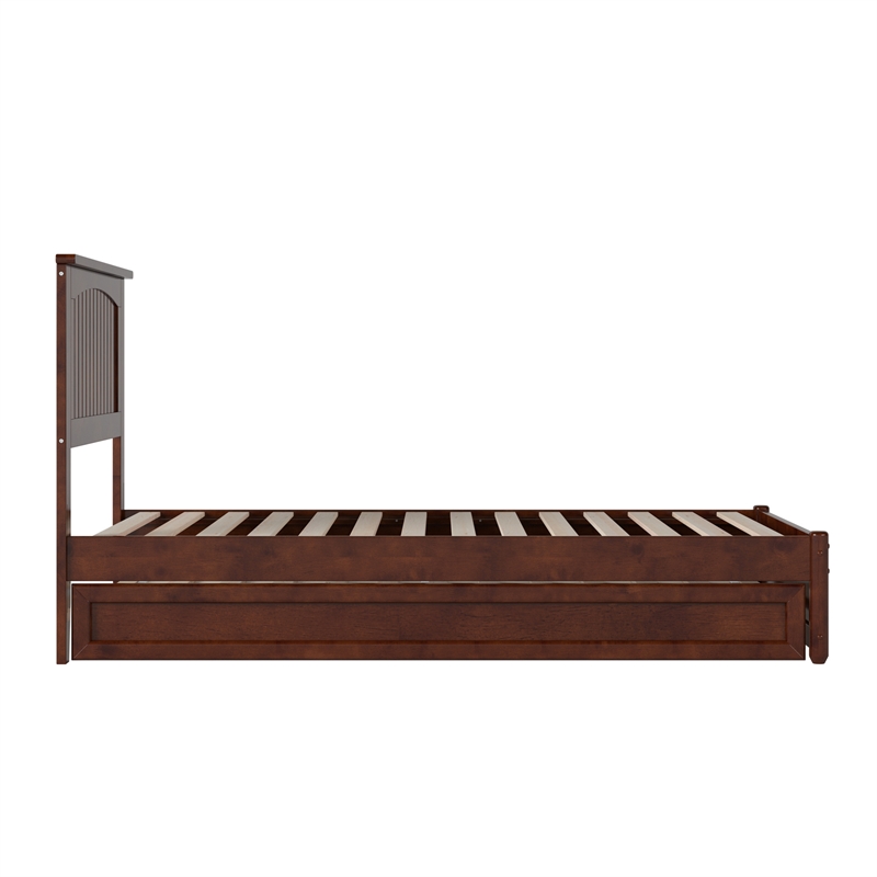 Malta Twin Wood Platform Bed with Panel Footboard and Twin Trundle in Walnut