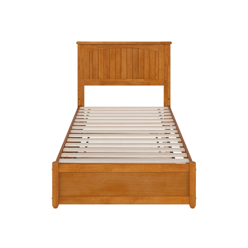 Malta Twin Wood Platform Bed with Panel Footboard & Twin Trundle in Light Toffee