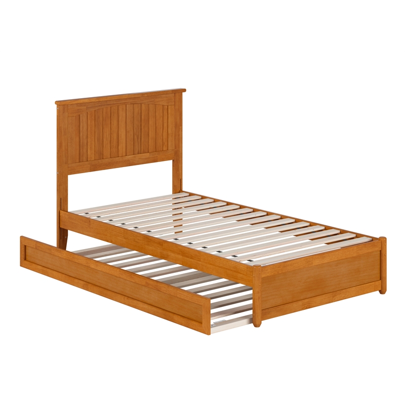 Malta Twin Wood Platform Bed with Panel Footboard & Twin Trundle in Light Toffee