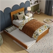 Malta Twin Wood Platform Bed with Panel Footboard & Twin Trundle in Light Toffee