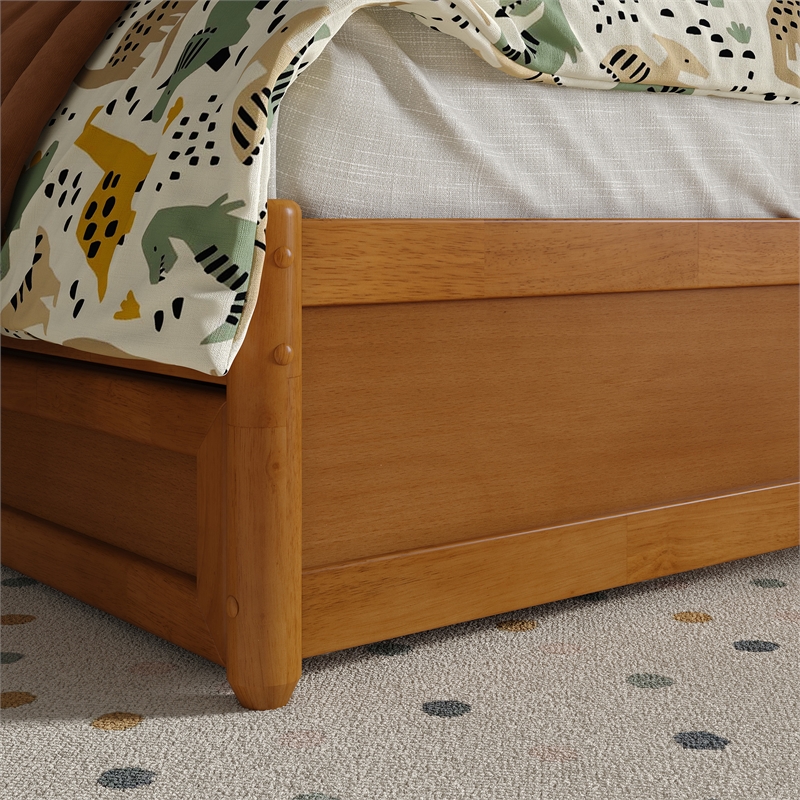 Malta Twin Wood Platform Bed with Panel Footboard & Twin Trundle in Light Toffee