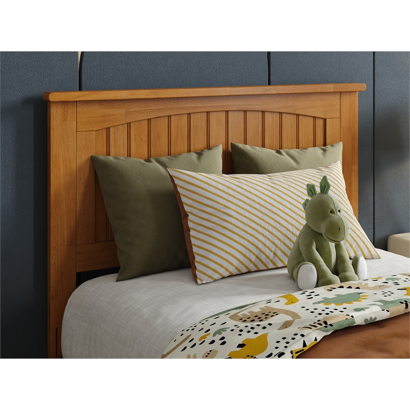 Malta Twin Wood Platform Bed with Panel Footboard & Twin Trundle in Light Toffee