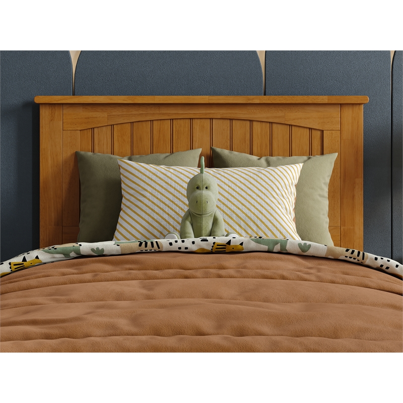 Malta Twin Wood Platform Bed with Panel Footboard & Twin Trundle in Light Toffee