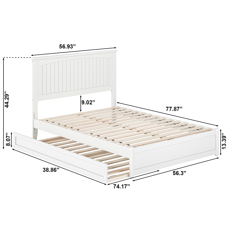 Malta Full Wood Platform Bed with Panel Footboard and Twin Trundle in White