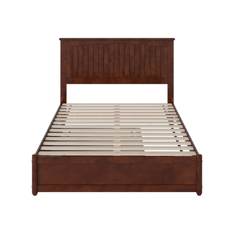 Malta Full Wood Platform Bed with Panel Footboard and Twin Trundle in Walnut