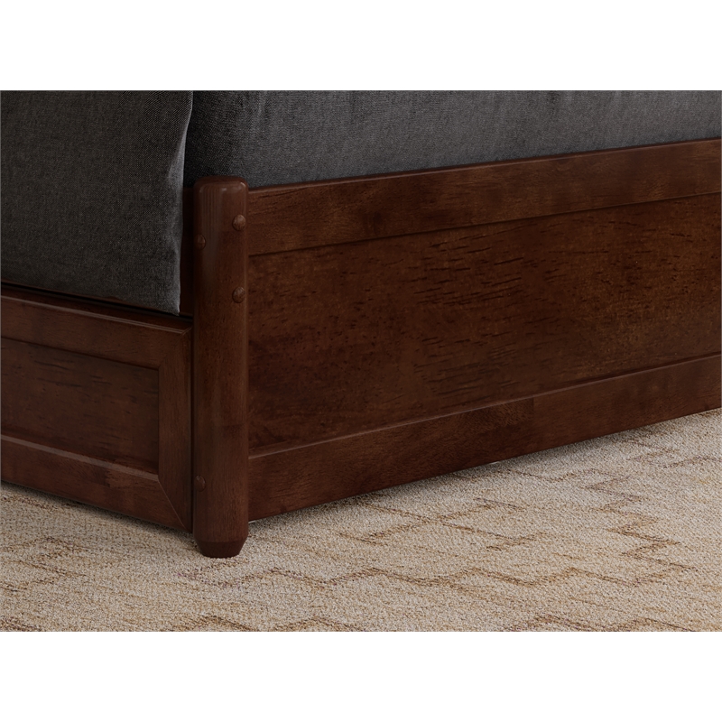 Malta Full Wood Platform Bed with Panel Footboard and Twin Trundle in Walnut