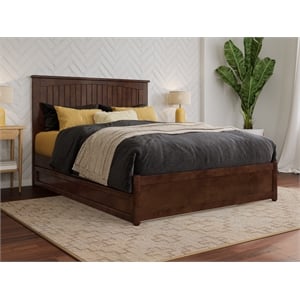 Malta Full Wood Platform Bed with Panel Footboard and Twin Trundle in Walnut