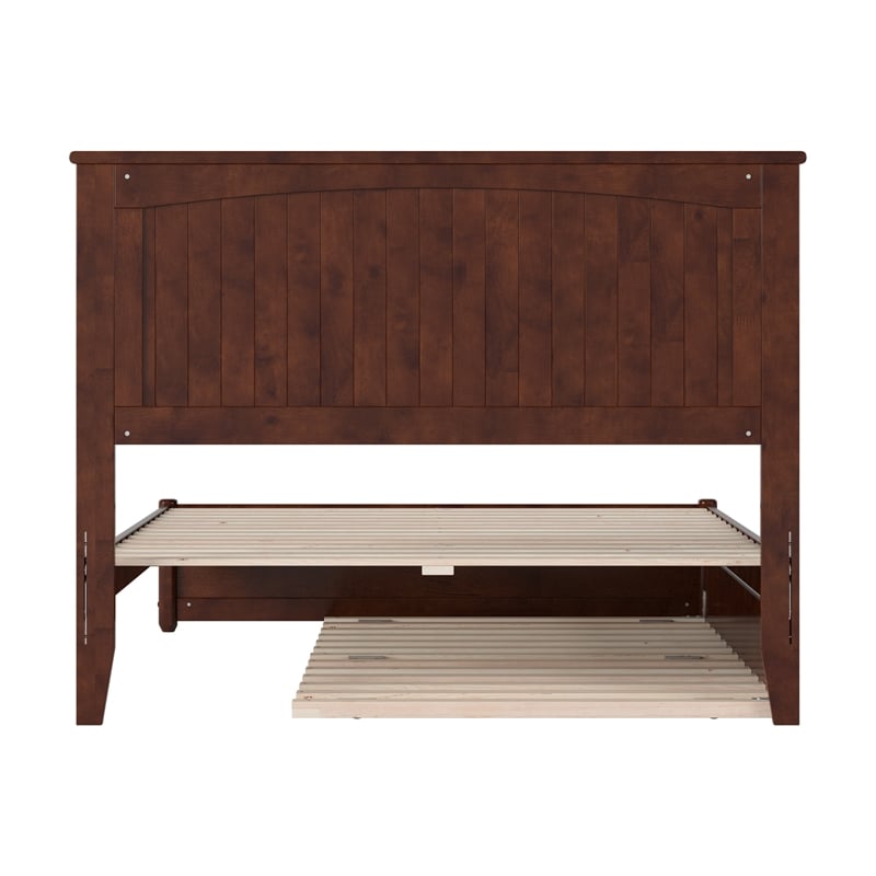 Malta Full Wood Platform Bed with Panel Footboard and Twin Trundle in Walnut