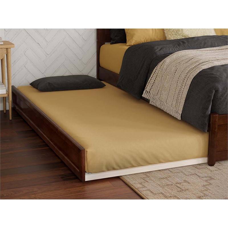 Malta Full Wood Platform Bed with Panel Footboard and Twin Trundle in Walnut