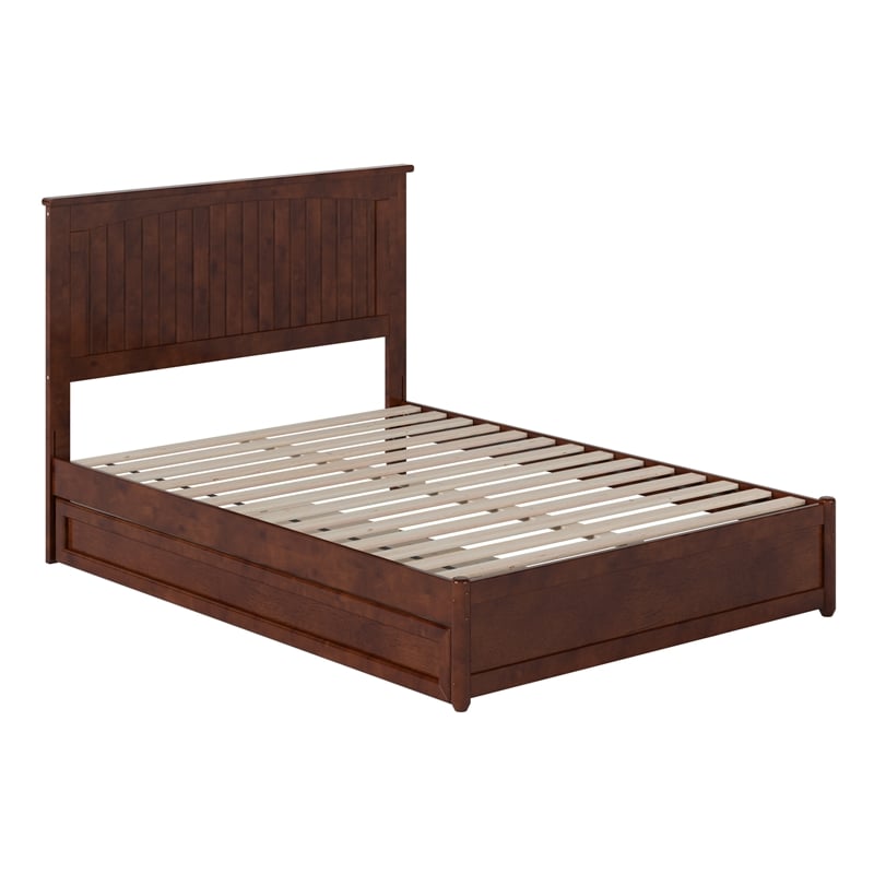 Malta Full Wood Platform Bed with Panel Footboard and Twin Trundle in Walnut