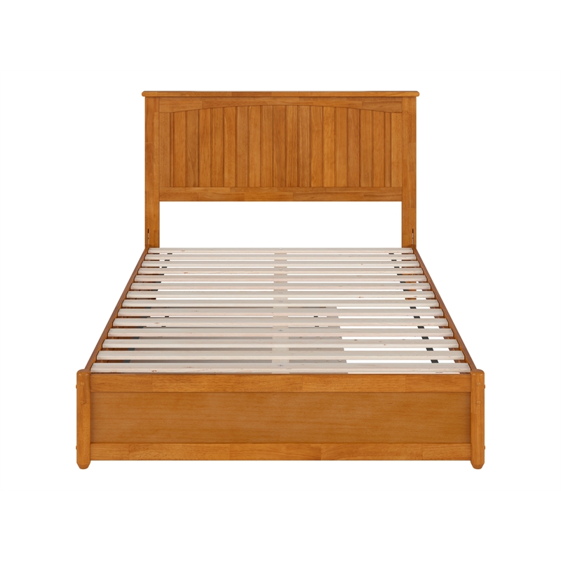 Malta Full Wood Platform Bed with Panel Footboard & Twin Trundle in Light Toffee