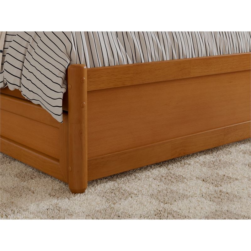 Malta Full Wood Platform Bed with Panel Footboard & Twin Trundle in Light Toffee