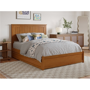 Malta Full Wood Platform Bed with Panel Footboard & Twin Trundle in Light Toffee