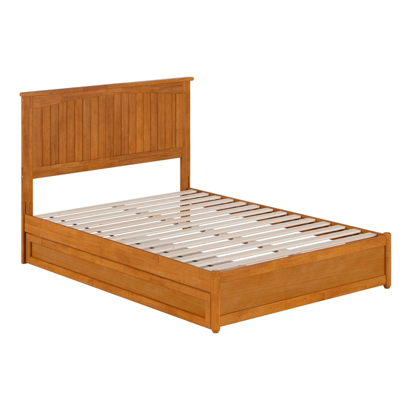 Malta Full Wood Platform Bed with Panel Footboard & Twin Trundle in Light Toffee