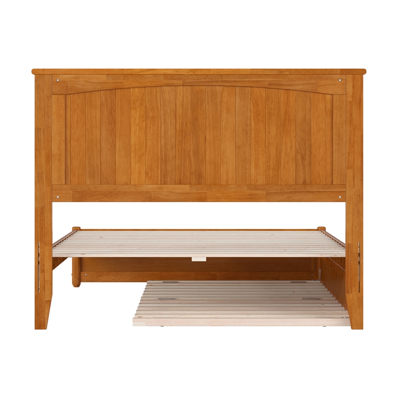 Malta Full Wood Platform Bed with Panel Footboard & Twin Trundle in Light Toffee