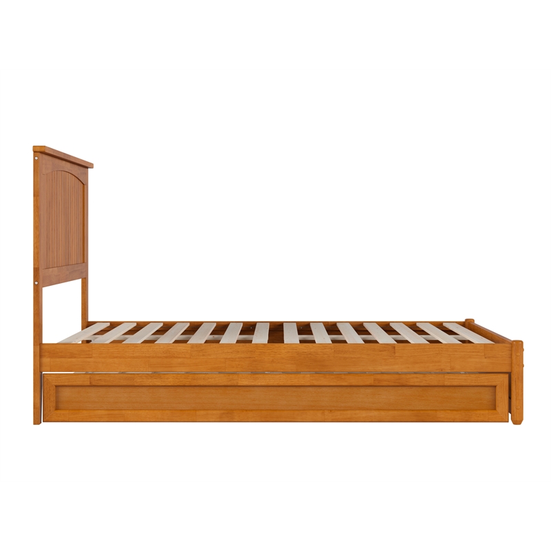 Malta Full Wood Platform Bed with Panel Footboard & Twin Trundle in Light Toffee