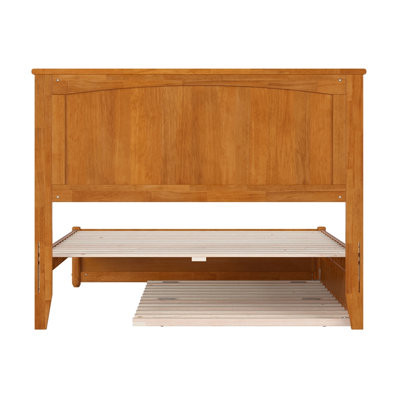 Malta Full Wood Platform Bed with Panel Footboard & Twin Trundle in Light Toffee