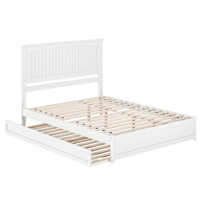 Malta Queen Wood Platform Bed with Panel Footboard and Twin XL Trundle in White