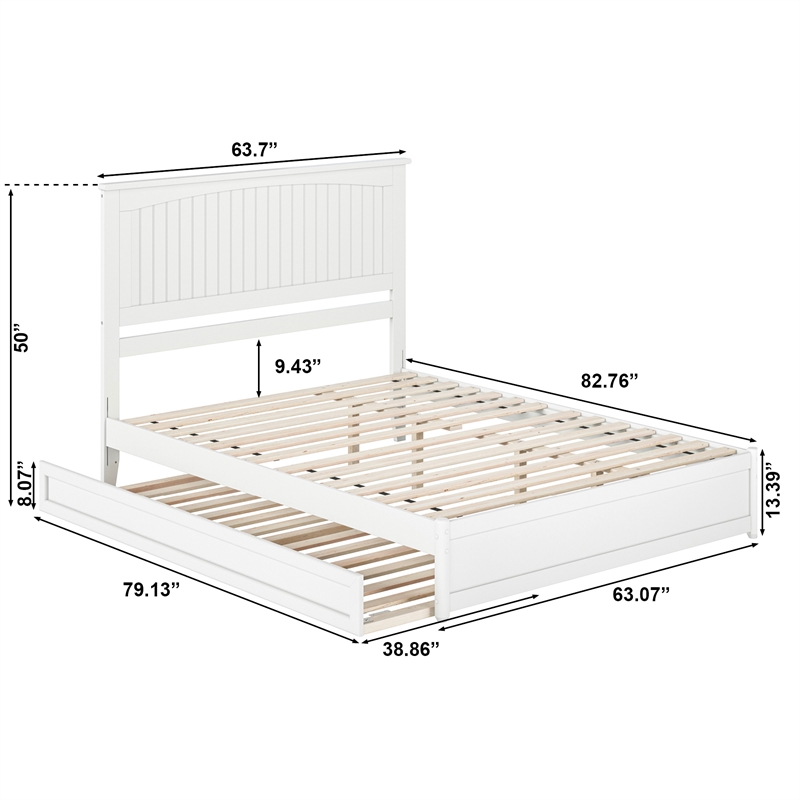 Malta Queen Wood Platform Bed with Panel Footboard and Twin XL Trundle in White