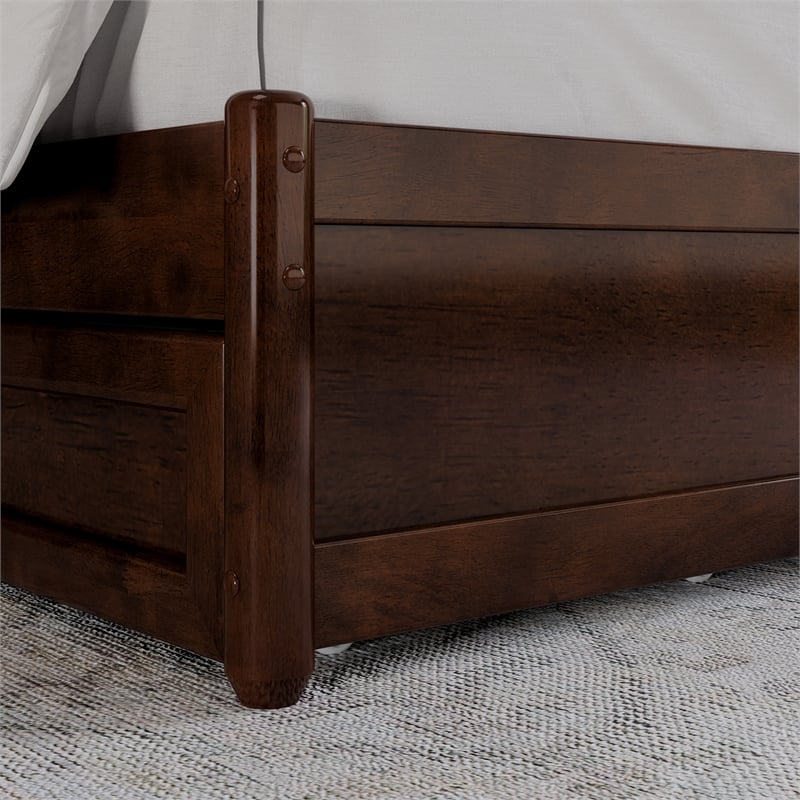 Malta Queen Wood Platform Bed with Panel Footboard and Twin XL Trundle in Walnut
