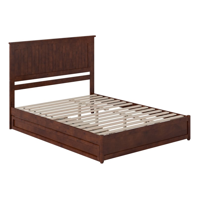 Malta Queen Wood Platform Bed with Panel Footboard and Twin XL Trundle in Walnut