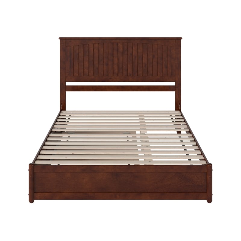 Malta Queen Wood Platform Bed with Panel Footboard and Twin XL Trundle in Walnut