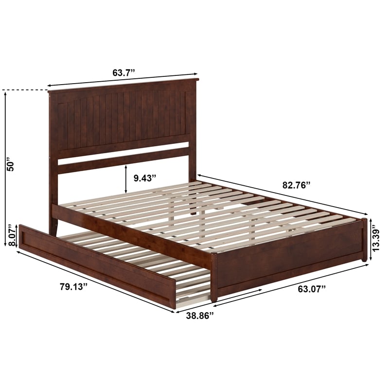 Malta Queen Wood Platform Bed with Panel Footboard and Twin XL Trundle in Walnut