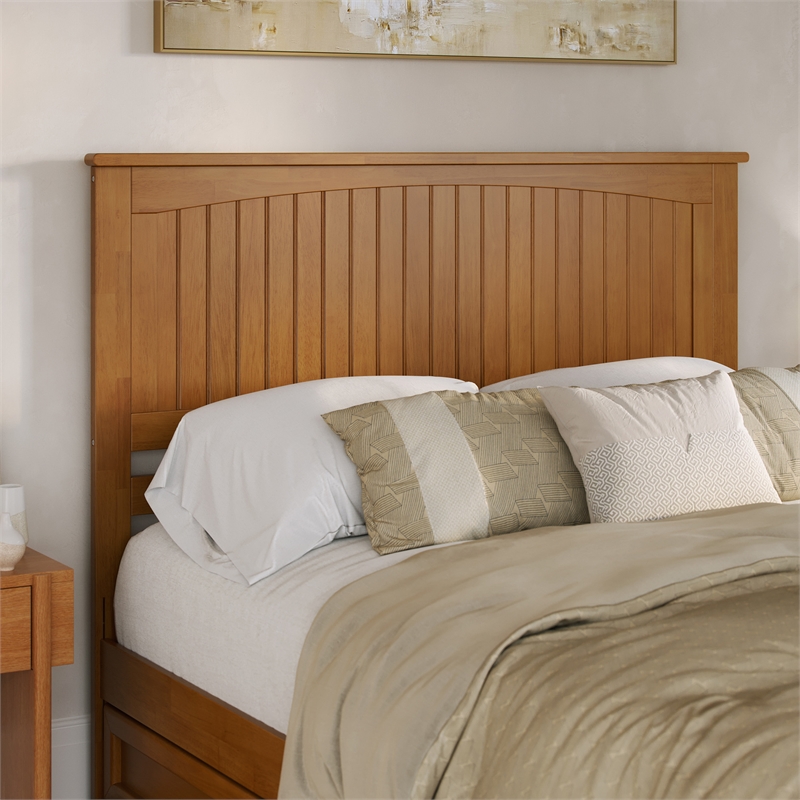 Malta Queen Wood Platform Bed with Panel Footboard & TXL Trundle in Light Toffee