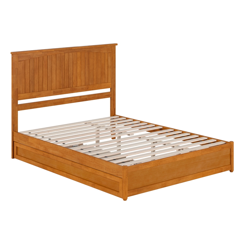 Malta Queen Wood Platform Bed with Panel Footboard & TXL Trundle in Light Toffee