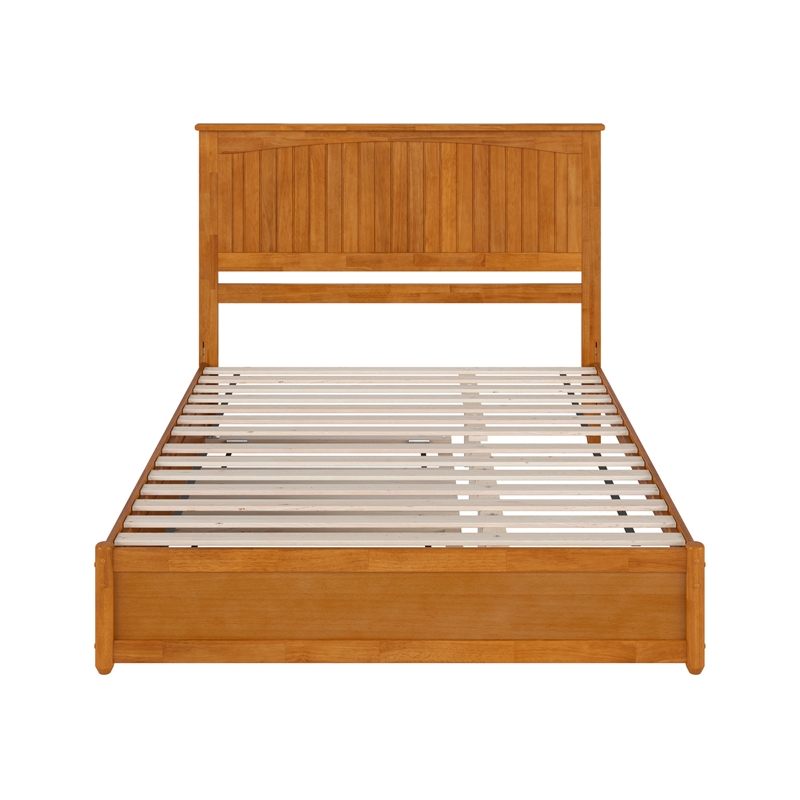 Malta Queen Wood Platform Bed with Panel Footboard & TXL Trundle in Light Toffee