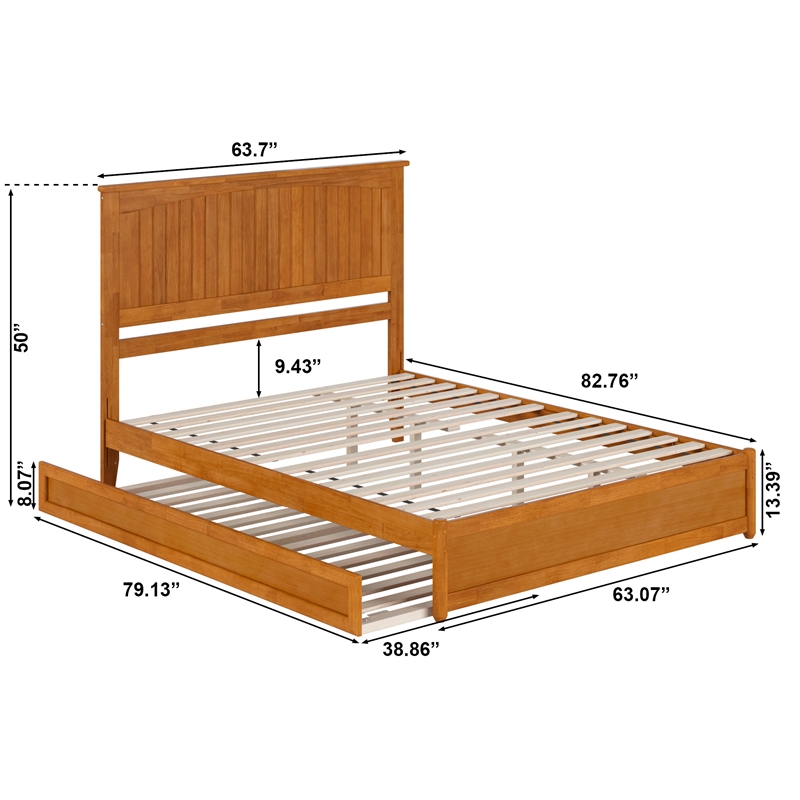 Malta Queen Wood Platform Bed with Panel Footboard & TXL Trundle in Light Toffee