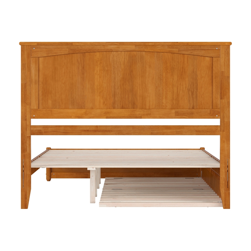 Malta Queen Wood Platform Bed with Panel Footboard & TXL Trundle in Light Toffee