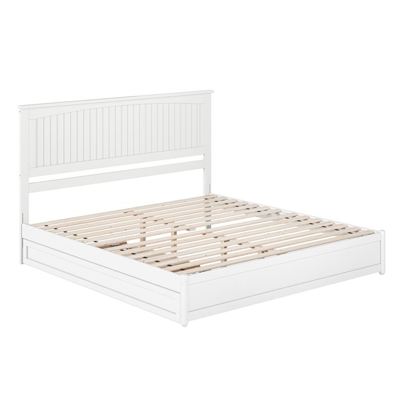 Malta King Wood Platform Bed with Panel Footboard and Twin XL Trundle in White