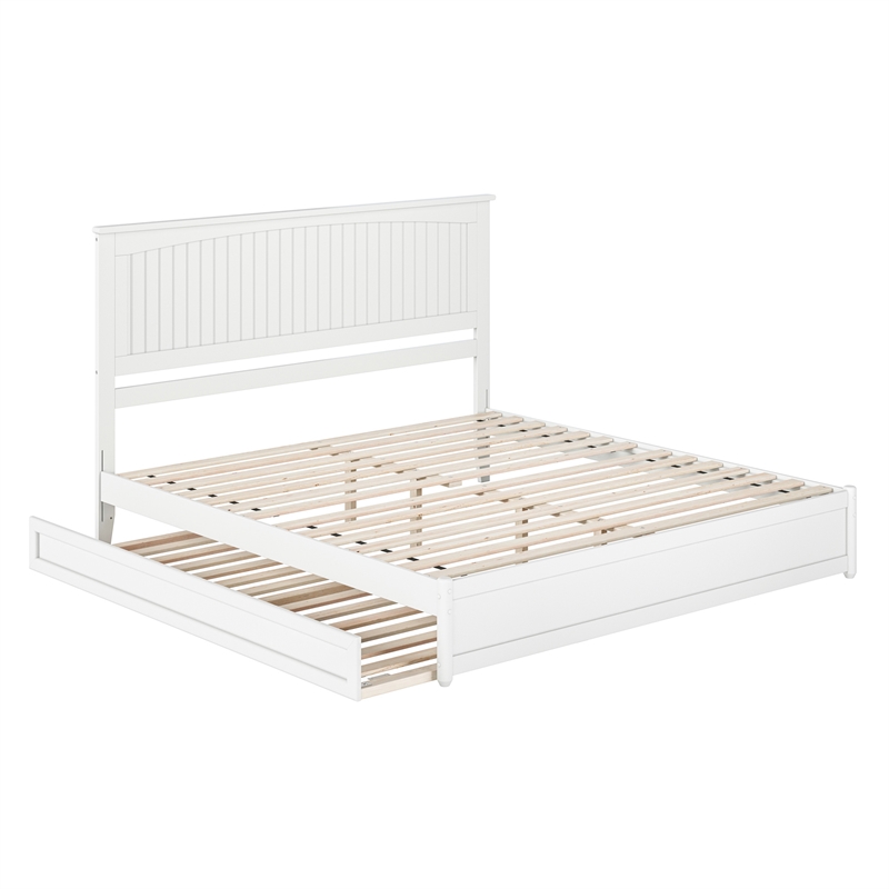 Malta King Wood Platform Bed with Panel Footboard and Twin XL Trundle in White