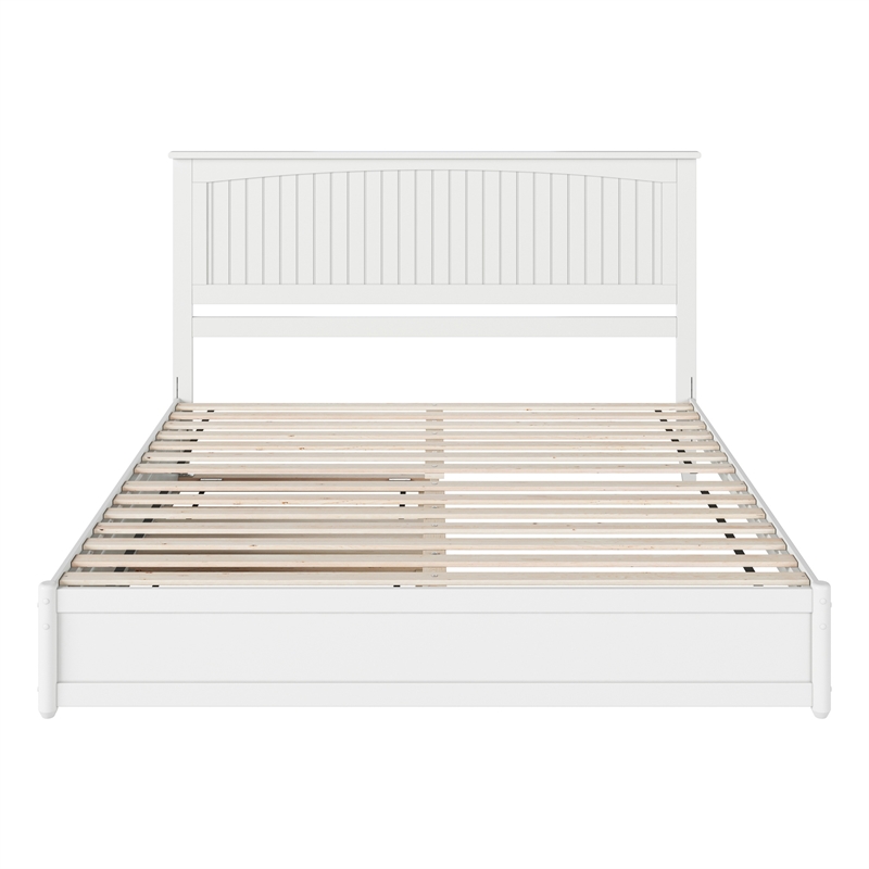 Malta King Wood Platform Bed with Panel Footboard and Twin XL Trundle in White