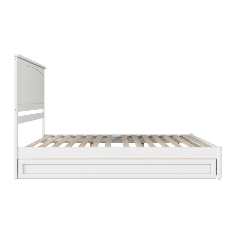 Malta King Wood Platform Bed with Panel Footboard and Twin XL Trundle in White