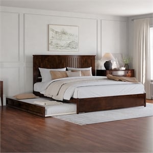 Malta King Wood Platform Bed with Panel Footboard and Twin XL Trundle in Walnut