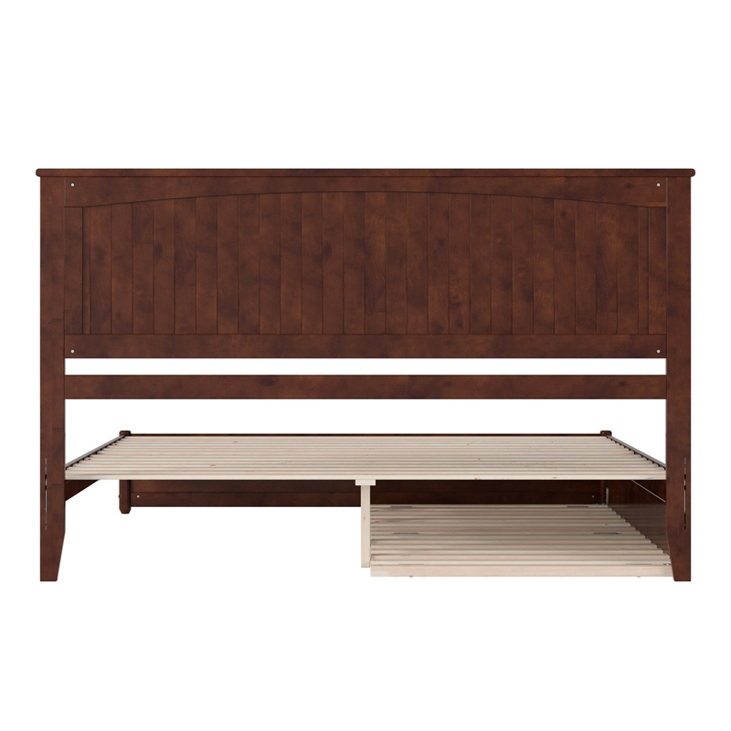 Malta King Wood Platform Bed with Panel Footboard and Twin XL Trundle in Walnut
